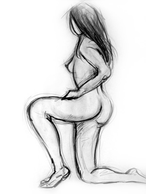 kneeling female sketch one, enlarged view