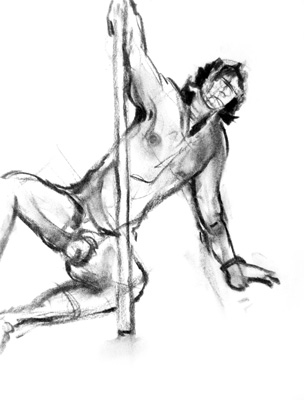 kneeling male sketch one, enlarged view