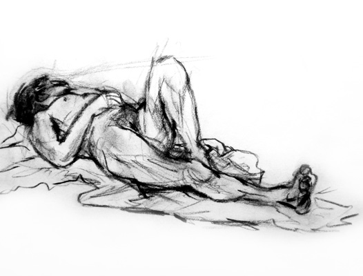 reclining male sketch one, enlarged view