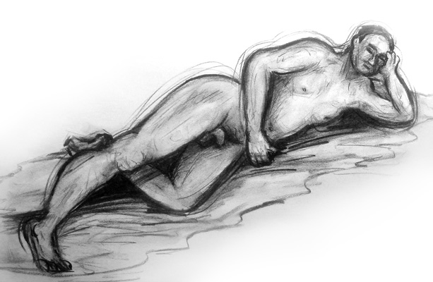 reclining male sketch two, enlarged view