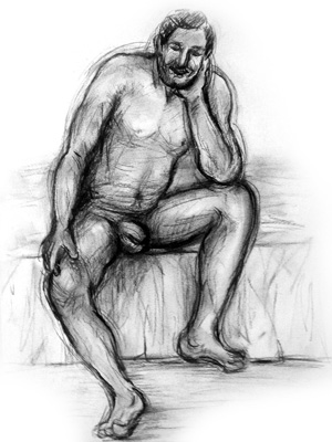sitting male sketch two, enlarged view